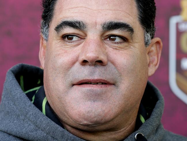 Queensland Origin Coach Mal Meninga faces the media at Palmer Coolum Resort to answer questions about being asked to leave a Brisbane Club during Origin Camp 2. Pics Adam Head