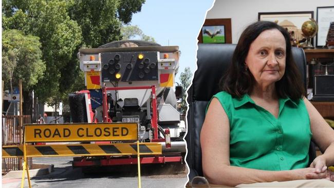 Left: Emergency works on Hartley St. Right: Araluen MLA Robyn Lambley