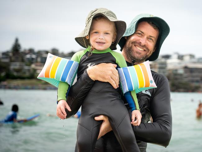 David Hannan with his son, Jacob, at Bondi. Picture: Tom Parrish