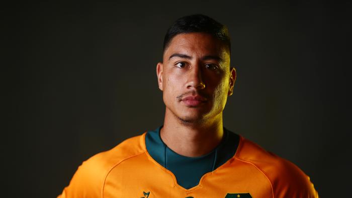 GOLD COAST, AUSTRALIA - JUNE 23: Lalakai Foketi poses during the Australian Wallabies player portrait session at Event Cinemas Coomera on June 23, 2021 in Gold Coast, Australia. (Photo by Chris Hyde/Getty Images for Rugby Australia)
