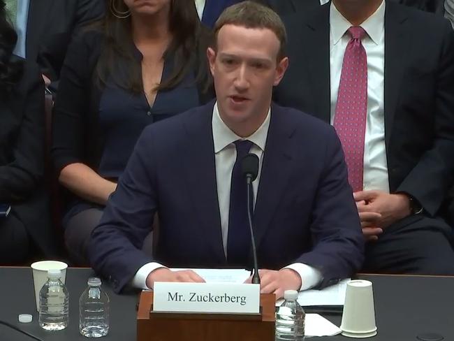 Facebook founder Mark Zuckerberg faced tough questions in US Congress today. Picture: Supplied