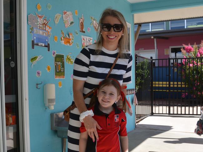 Tara and Ella on the first day of school at Our Lady of Southern Cross College