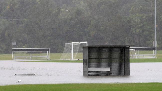 GOLD COAST, AUSTRALIA - NewsWire Photos March 23, 2021:  Tallebudgera Soccer clubs fields on Tallebudgera Connection Road, Tallebudgera are swamped by flood water , after torrential rain over night caused the creek to break its banks.NCA NewsWire / Scott Powick