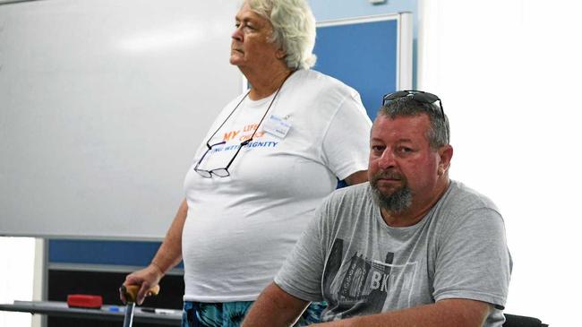 Terry Gladman and Phyllis Wagner (back), at the Dying with Dignity forum. Picture: Mike Knott BUN150319DWD5