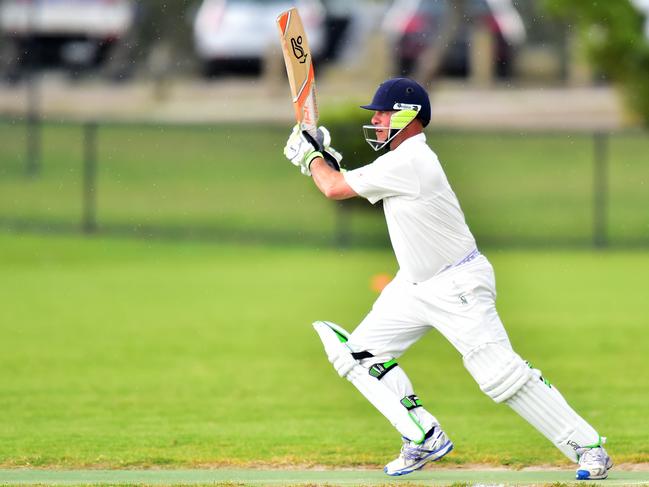 Pictured is action during the men's MPCA provincial cricket game Long Island batting versus Rye bowling at Ballam Park in Frankston. Peter Conell. Picture: Derrick den Hollander