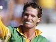 PERTH, AUSTRALIA - JANUARY 02: Australia batsman Dean Jones celebrates his One Day International century against Pakistan in the B&H Perth Challenge at the WACA on January 2, 1987 in Perth, Australia. (Photo by Adrian Murrell/Allsport/Getty Images/Hulton Archive)