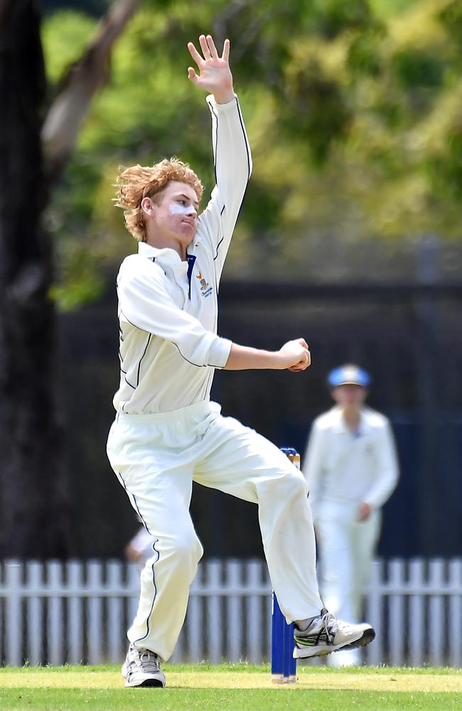 Churchie bowler Tighe Morris earlier in his career with Churchie. Picture, John Gass