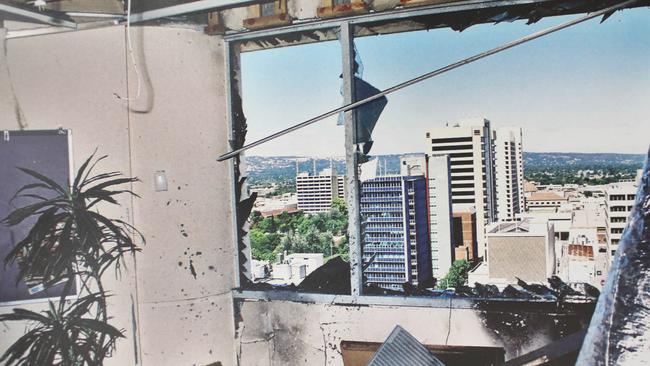 Exhibit photos of the inside of the NCA building, following the explosion in 1994 that killed Geoffrey Bowen. Picture: NCA NewsWire / Dean Martin