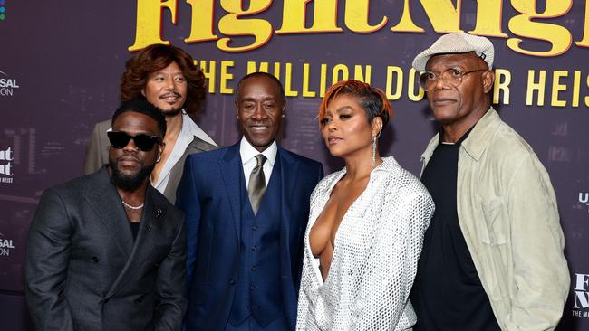 Kevin Hart, Terrence Howard, Don Cheadle, Taraji P. Henson and Samuel L. Jackson attend Peacock's Fight Night: The Million Dollar Heist World Premiere. Picture: Getty.