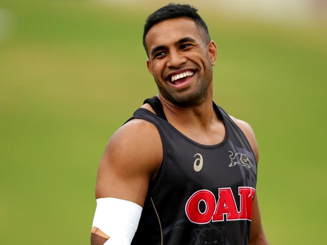 Panther's George Jennings all smiles during Penrith Panthers training at Pepper Stadium,Penrith.Picture Gregg Porteous