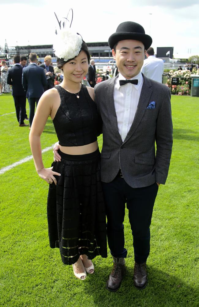 Aileen Chin and Vincent Woo on Victoria Derby Day at Flemington Racecourse on Saturday, November 1, 2014, in Flemington, Australia. Picture: Hamish Blair