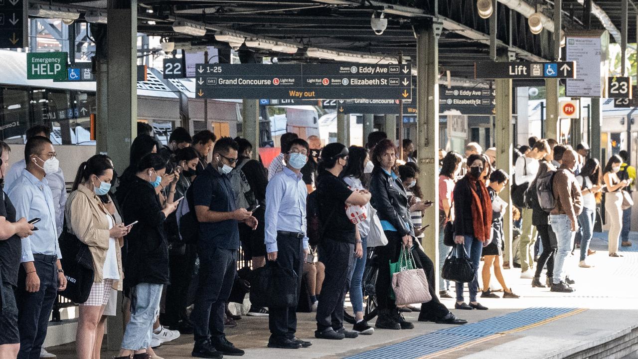 Commuters wait for a train on Tuesday morning at Central Station amid further delays. Picture: NCA NewsWire / James Gourley