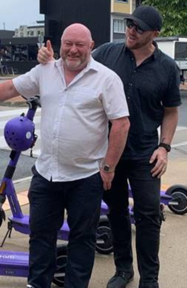 Triple M Mackay and Whitsunday presenters Dave Peters and Jay Shipston trial the new Beam e-scooters in Mackay. Picture: Contributed