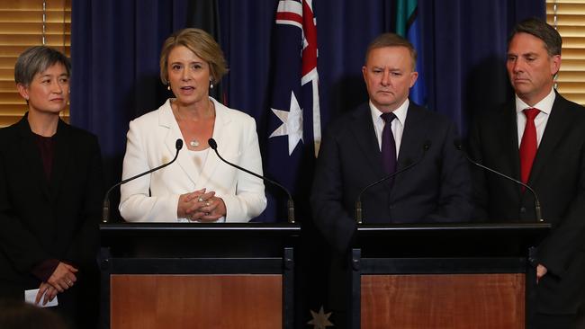 After much speculation, Labor's leadership team — consisting of Penny Wong and Kristina Keneally in the upper house and Anthony Albanese and Richard Marles in the lower house — has been confirmed. Picture: Kym Smith/News Corp Australia