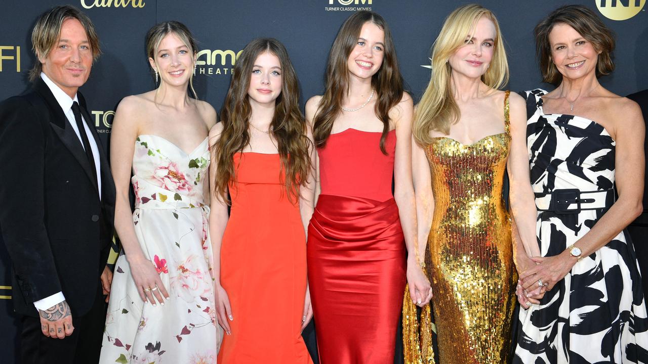 Keith Urban (L), Faith Urban (3rd L), Sunday Urban (3rd R), Nicole Kidman (2nd R) and Antonia Kidman (R) attend the 49th AFI Life Achievement Award honoring Nicole Kidman at the Dolby Theatre in Hollywood. Picture: Valerie Macon / AFP