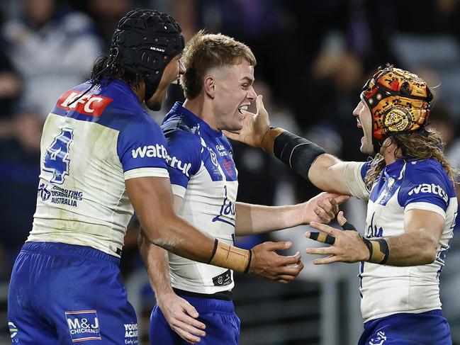 Lachlan Galvin celebrates his try. Picture: Darrian Traynor/Getty Images