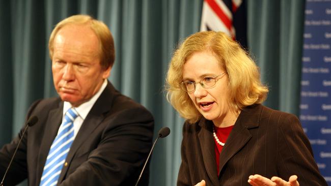 Former Queensland premier Peter Beattie and Dr Jeanette Young in 2006, the year after she was appointed the state’s Chief Health Officer. Picture: Annette Dew