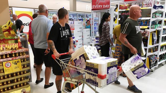 the supply of toilet paper at Coles store in Toombul in Brisbane was gone within five minutes of opening on March 15. Picture: AAP