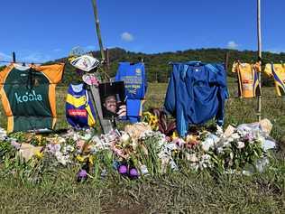 A memorial for 22-year-old Tim Watkins who was killed in a hit and run incident in Mullumbimby. Picture: Marc Stapelberg