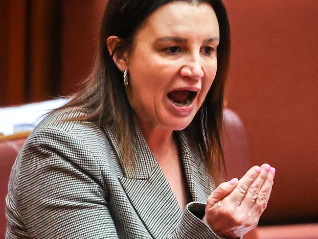 CANBERRA, AUSTRALIA - SEPTEMBER 3: Senator Jacqui Lambie reacts as she speaks in the Australian Senate at Parliament House on September 3, 2020 in Canberra, Australia. The federal aged care royal commission has criticised the Morrison government for failing to establish independent monitoring and reporting of aged care quality outcomes during the coronavirus pandemic.  (Photo by David Gray/Getty Images)