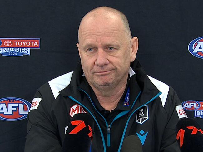 Ken Hinkley addressed the media after Port Adelaide's preliminary final loss to Sydney.