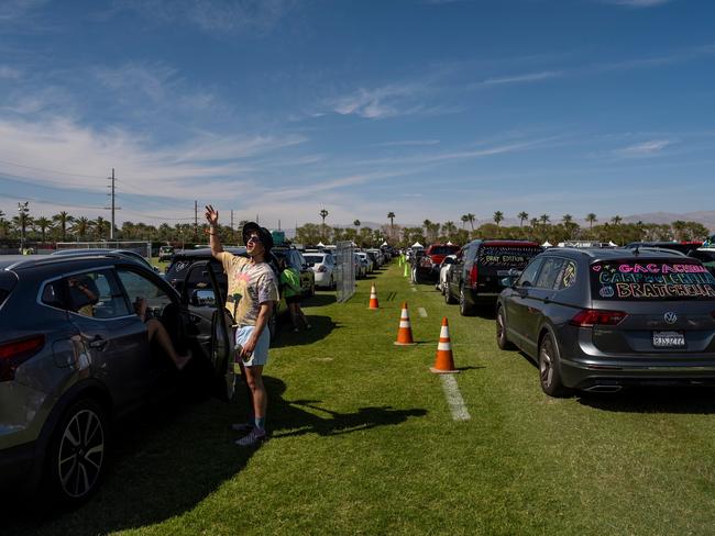 Festival-goers wait in a second set of lines in one of the lots to get into the car camping area. Picture: Picture: Andy Abeyta/The Desert Sun/USA TODAY NETWORK via Imagn Images/Sipa USA/AAP