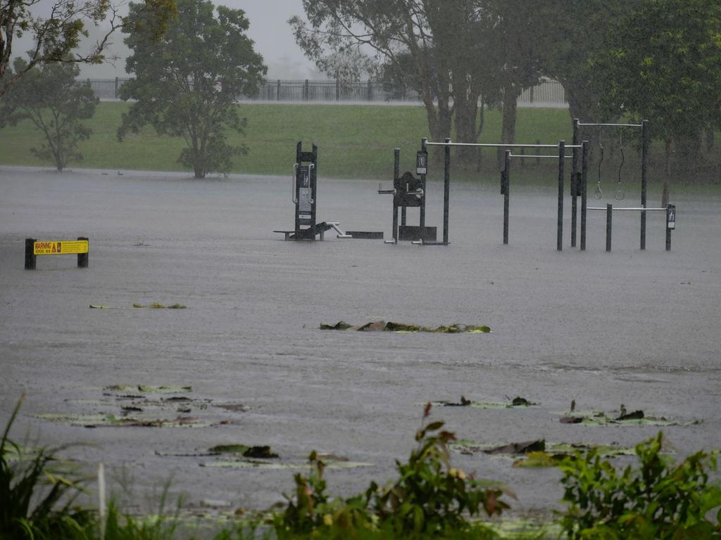 This flooded park sits opposite Ingham High School. Picture: Cameron Bates