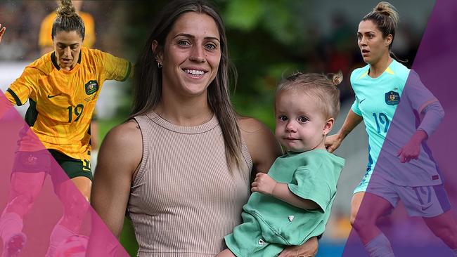 Matildas soccer star Katrina Gorry and daughter Harper.