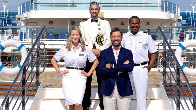 Hannah Ferrier, Captain Paolo Arrigo, Darren McMullen and Daniel Doody on The Real Love Boat.