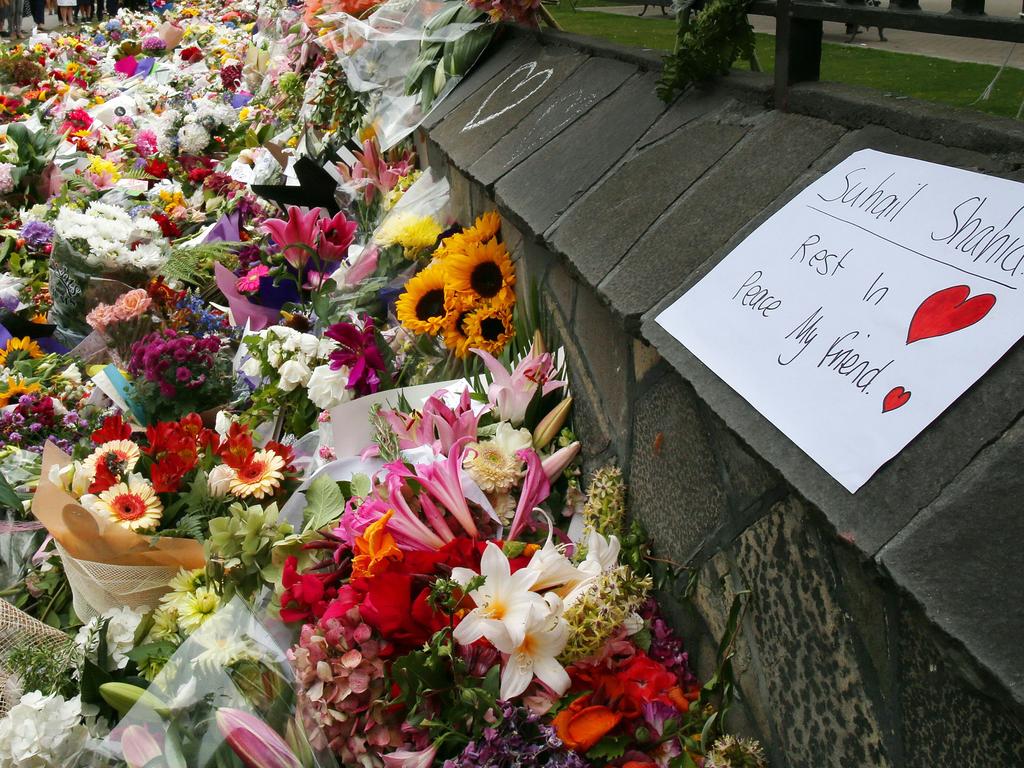 Flowers in tribute to victims in Christchurch. Picture: AFP