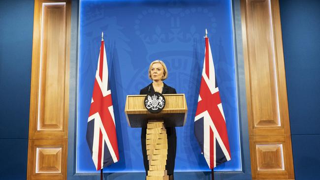 Prime Minister Liz Truss answers questions at a press conference in 10 Downing Street after sacking her former Chancellor, Kwasi Kwarteng.