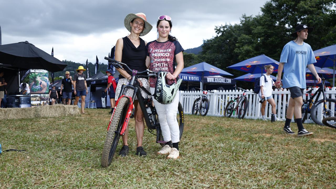 Mel Sharman travelled from Tasmania to support her daughter Leyla Sharman, 17, as she competes in the National Whipoff Championship on Day One of Crankworx Cairns. Picture: Brendan Radke