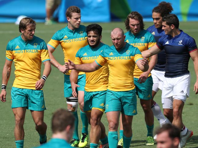 James Stannard leaves the field the 2016 Rio Olympic Men's Rugby Sevens game between Australia and France at Deodoro Stadium, Rio. Pics Adam Head