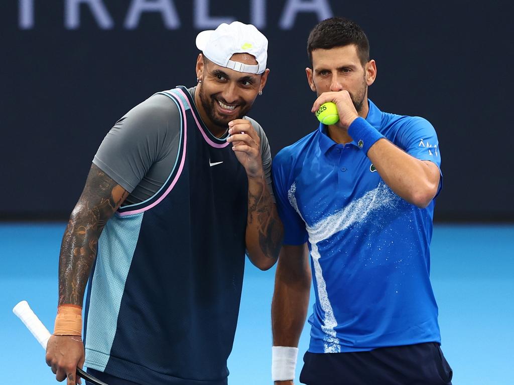 Tennis’ most unlikely doubles pairing have crashed out of the Brisbane International, with the Nick Kyrgios and Novak Djokovic team going down. Picture: Getty Images
