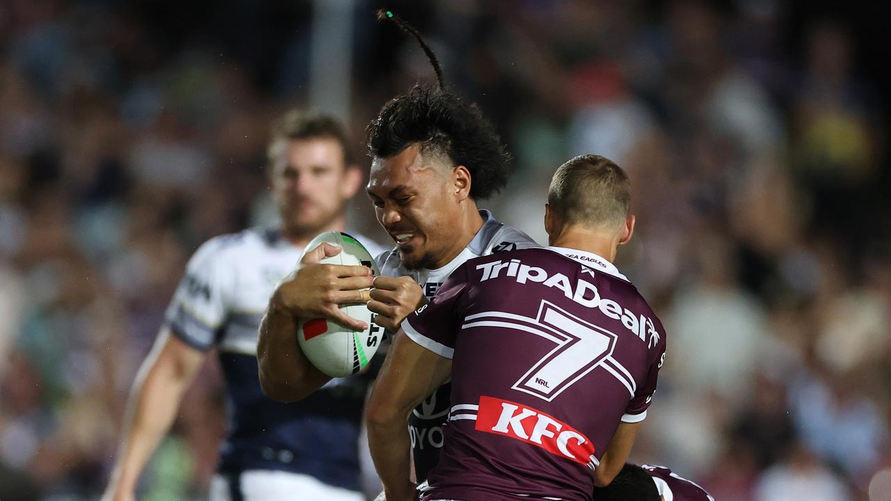 Jeremiah Nanai has been dropped after he struggled defensively on the left edge for the Cowboys. Picture: Cameron Spencer/Getty Images