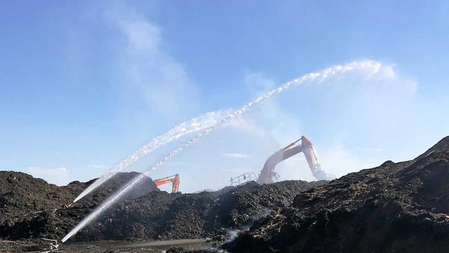 BIG GUNS: Fire & Rescue NSW have brought two specialist technicians and a Hytrans Unit last deployed in Lismore after the 2017 Floods, to help extinguish the compost fire which has been burning at Lismore Recovery & Recycling Centre since August 11. Picture: F&R NSW Trent Brown