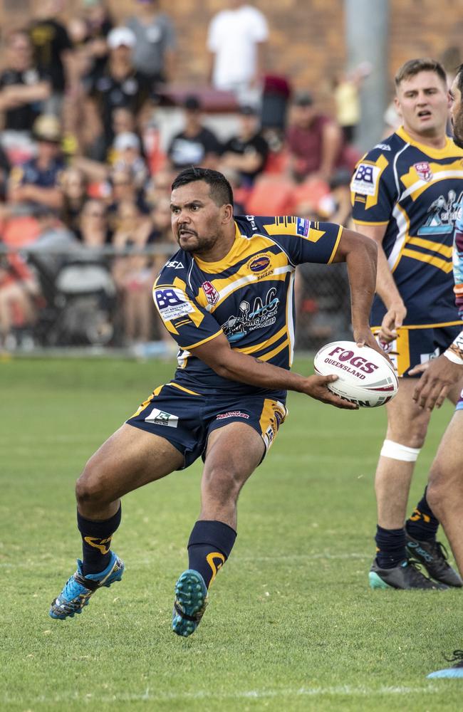 Cory McGrady passes for Highfields. Highfields vs Goondiwindi. 2021 Hutchinson Builders Cup A Grade final. Sunday, September 19, 2021. Picture: Nev Madsen.