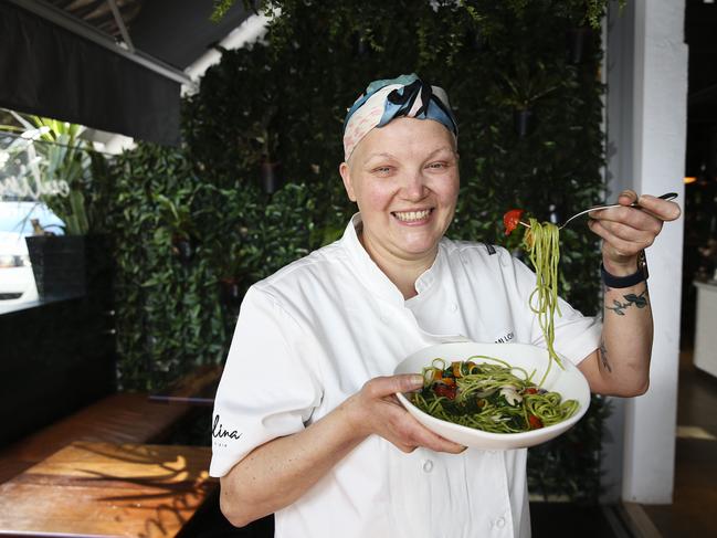 Chef Naomi Lowry, at her restaurant, Culina et Vinum, today. Naomi is having chemotherapy and has lost her tastebuds due to the chemo but is still cooking. Picture: Justin Lloyd.