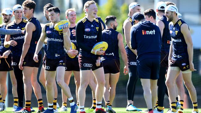 James Sicily, middle, at Hawthorn training.