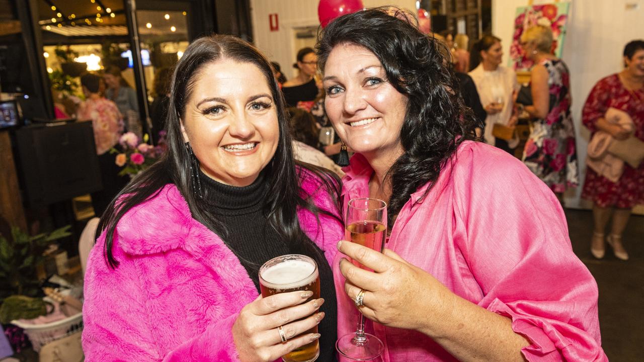 Rachel Costigan (left) and Natalie Nixon at the ladies cocktail night fundraiser for Protea Place at the Royal Hotel, Friday, April 29, 2022. Picture: Kevin Farmer