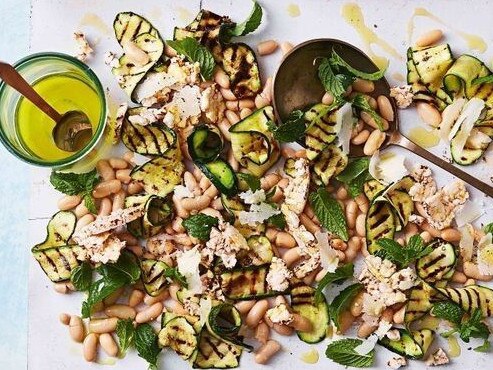 Charred zucchini and white bean salad.