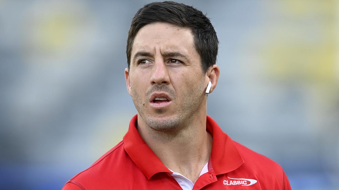 TOWNSVILLE, AUSTRALIA - MAY 13: Ben Hunt of the Dragons looks on before the start of the round 11 NRL match between North Queensland Cowboys and St George Illawarra Dragons at Qld Country Bank Stadium on May 13, 2023 in Townsville, Australia. (Photo by Ian Hitchcock/Getty Images)