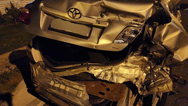 Driver calls mate for tow after smashing into parked car