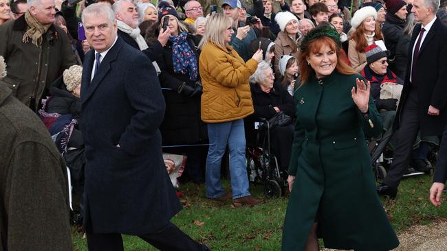 Prince Andrew and Sarah Ferguson arrive for the Royal Family's traditional Christmas Day service at St Mary Magdalene Church on December 25, 2023. Picture: Adrian DENNIS / AFP