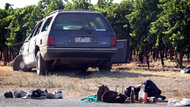 The crash scene at Cardross Rd after a station wagon hit a group of teenagers in February 2006.