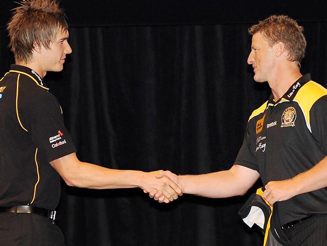 2009 AFL national draft. Richmond's Damien Hardwick with pick no 3. Dustin Martin. Picture: George Salpigtidis