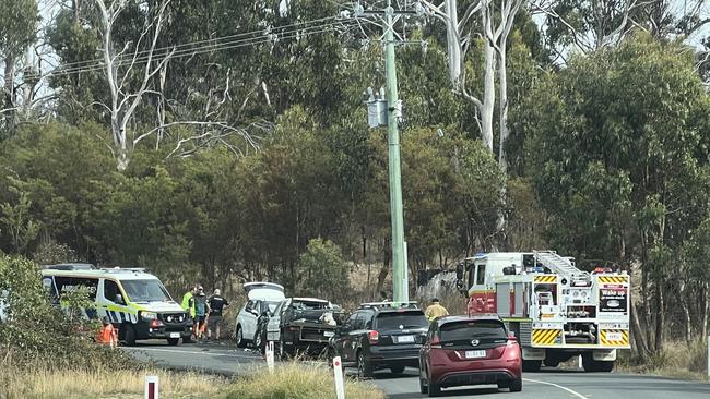 Emergency services at the scene of a head-on crash at Fulham Rd Dunalley on April 1, 2024. Picture: Linda Smith