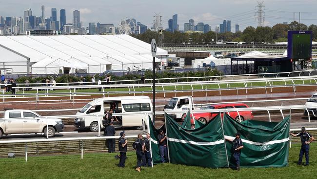 Tarps are erected around The Cliffsofmoher on the track. Picture: Nicole Garmston