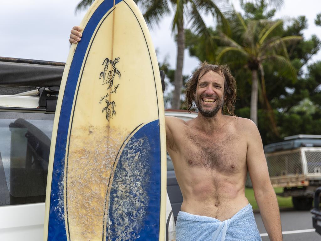 Jason Cairns caught some gnarly waves at the Nightcliff foreshore on Saturday afternoon. Picture: Floss Adams.