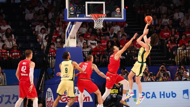 Josh Giddey (right) had his moments for the Boomers. (Photo by Takashi Aoyama/Getty Images)